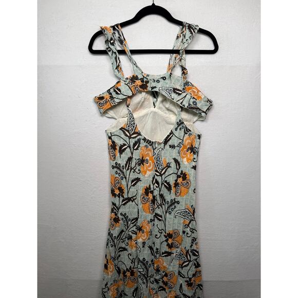 Antropologie Linen Blend Floral Halter Dress, Size 14 - Picture 4 of 8